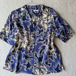 Closed Womens Floral Print Silk Blend Blouse Size M $295 Oversize Lagenlook Blue